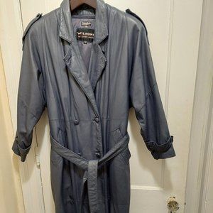 Wilson's  Wilsons Vintage Denim Blue Thinsulate Leather Trench Coat Sz M